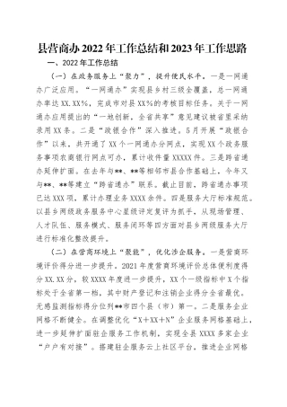 县营商办2022年工作总结和2023年工作思路