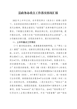 县政务办重点工作落实情况汇报