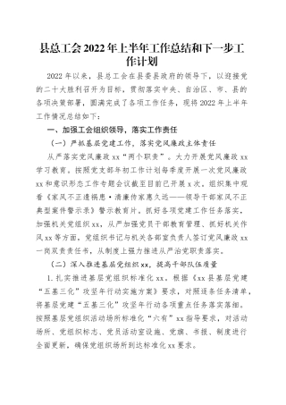 县总工会2022年上半年工作总结和下一步工作计划