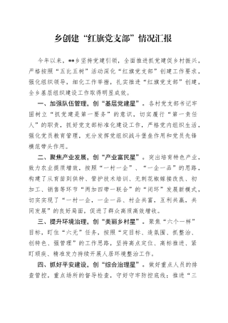 乡创建“红旗党支部”情况汇报