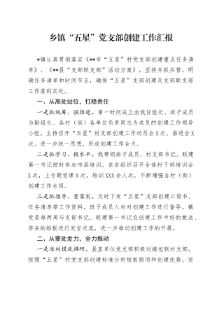 乡镇“五星”党支部创建工作汇报