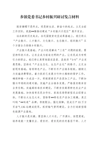 乡镇党委书记乡村振兴研讨发言材料