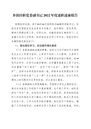 乡镇挂职党委副书记2022年度述职述廉报告3