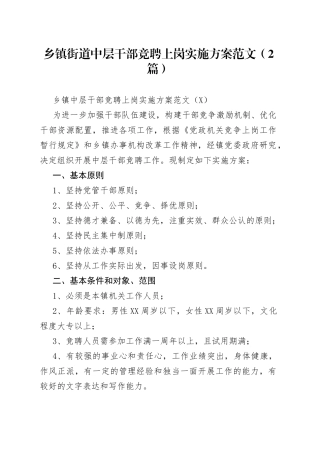 乡镇街道中层干部竞聘上岗实施方案范文（2篇）
