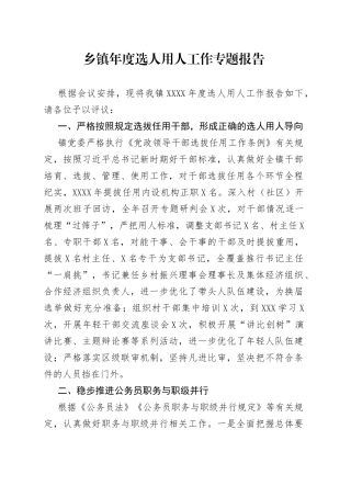 乡镇年度选人用人工作专题报告