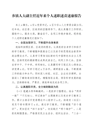 乡镇人大副主任近年来个人述职述责述廉报告