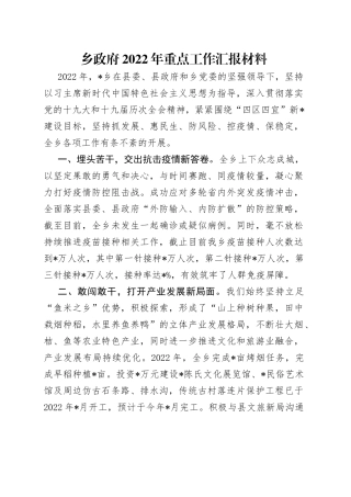 乡政府2022年重点工作汇报材料