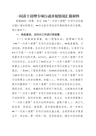 一问责十清理专项行动开展情况汇报材料（1）