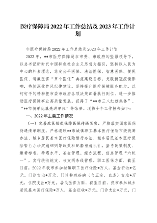 医疗保障局2022年工作总结及2023年工作计划（1）