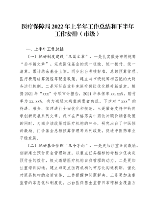 医疗保障局2022年上半年工作总结和下半年工作安排（市级）