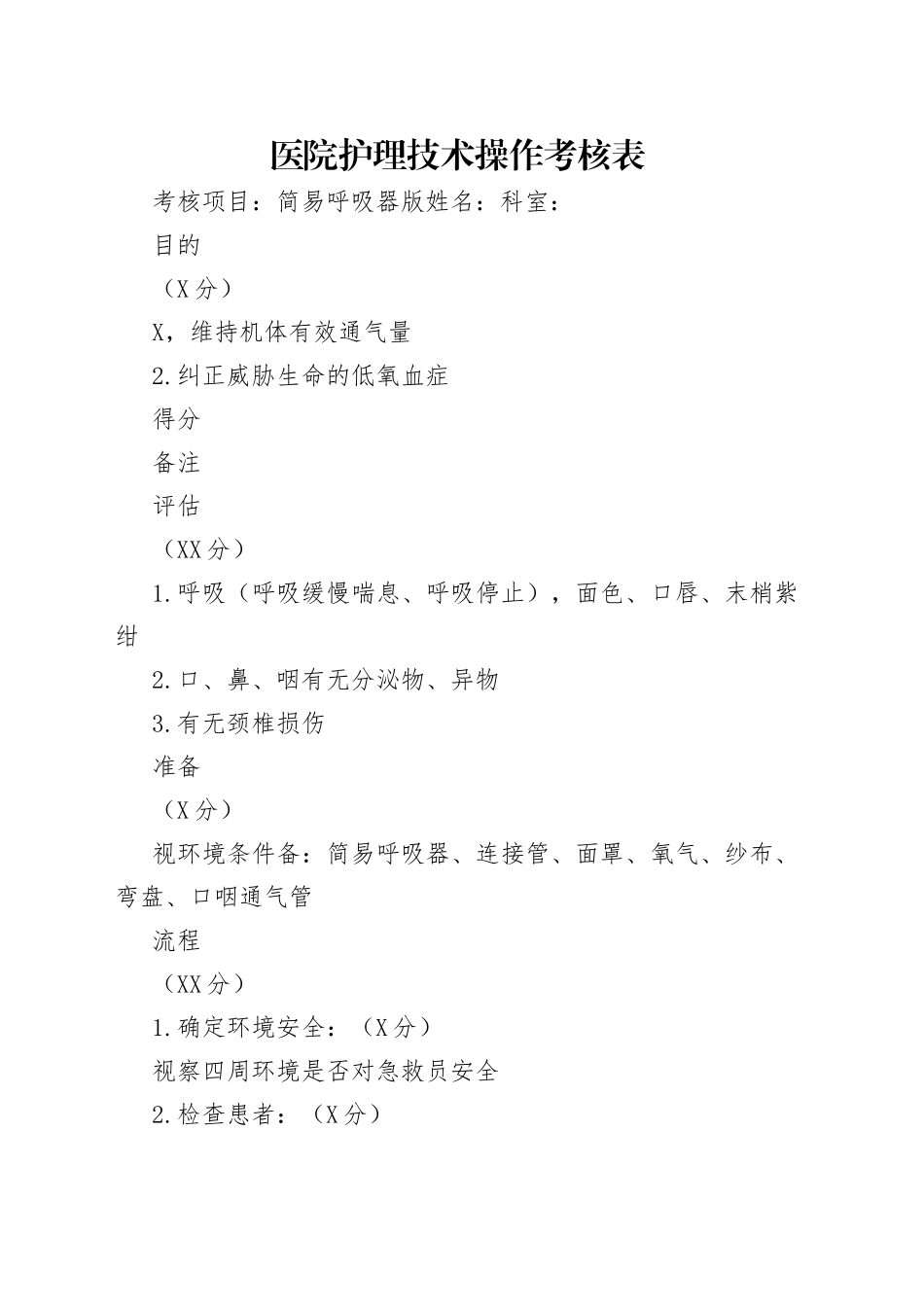 医院护理技术操作考核表_第1页