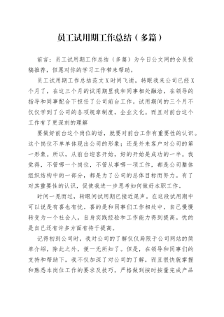 员工试用期工作总结（多篇）