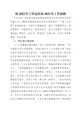 镇2022年工作总结及2023年工作思路