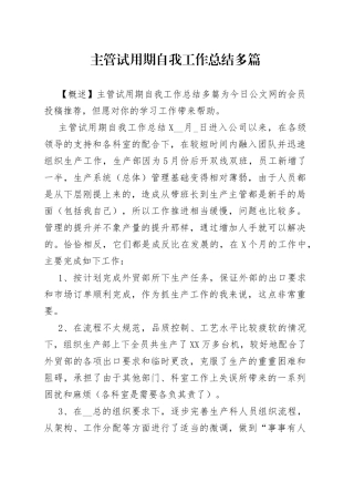 主管试用期自我工作总结多篇