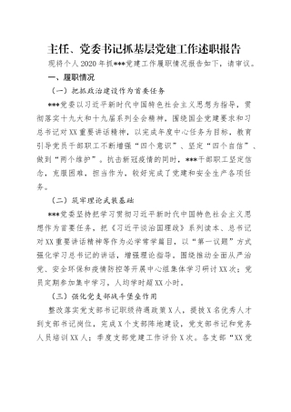 主任、党委书记抓基层党建工作述职报告