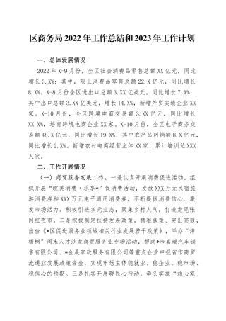 区商务局2022年工作总结和2023年工作计划