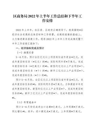 区商务局2022年上半年工作总结和下半年工作安排