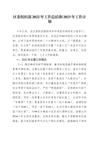 区委组织部2022年工作总结和2023年工作计划（1）