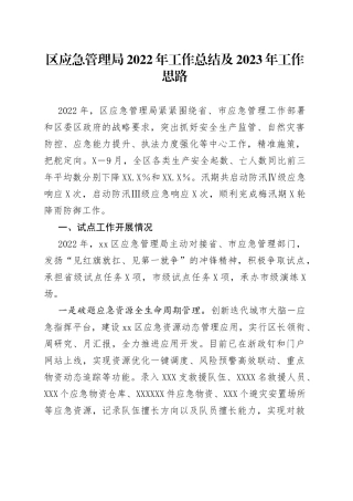 区应急管理局2022年工作总结及2023年工作思路
