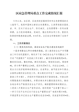 区应急管理局重点工作完成情况汇报