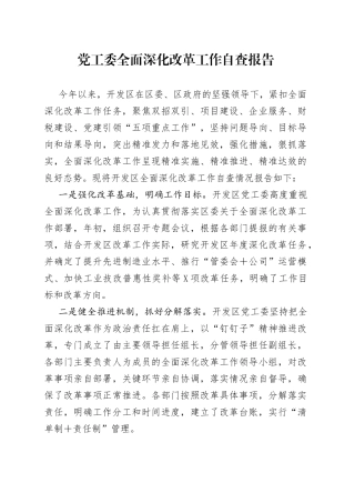 全面深化改革工作自查报告