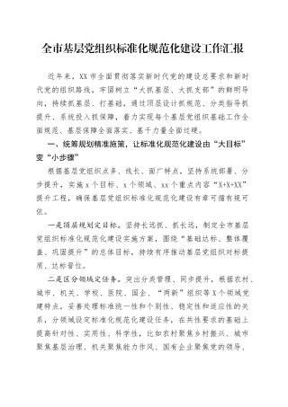 全市基层党组织标准化规范化建设工作汇报