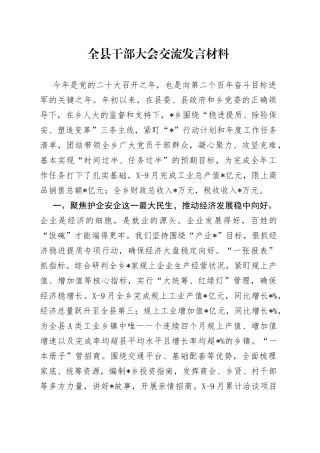 全县干部大会交流发言材料