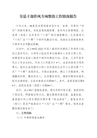全县干部作风专项整治工作情况报告