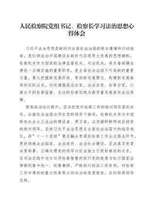 人民检察院党组书记、检察长学习法治思想心得体会