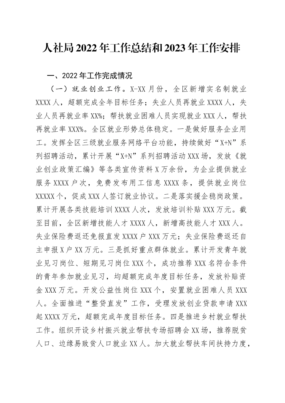 人社局2022年工作总结和2023年工作安排_第1页