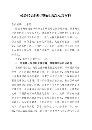 任职前廉政表态发言材料