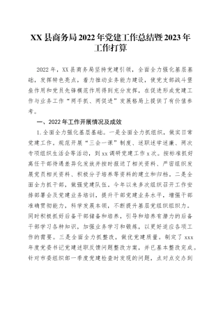 商务局2022年党建工作总结暨2023年工作打算