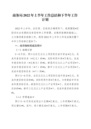 商务局2022年上半年工作总结和下半年工作计划