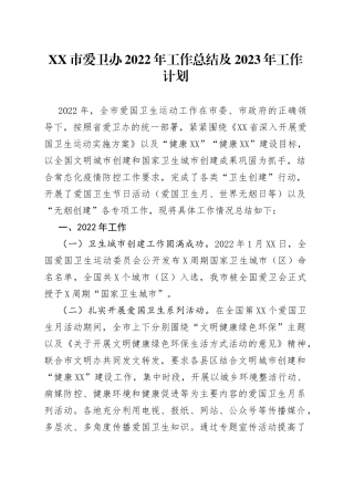 市爱卫办2022年工作总结及2023年工作计划