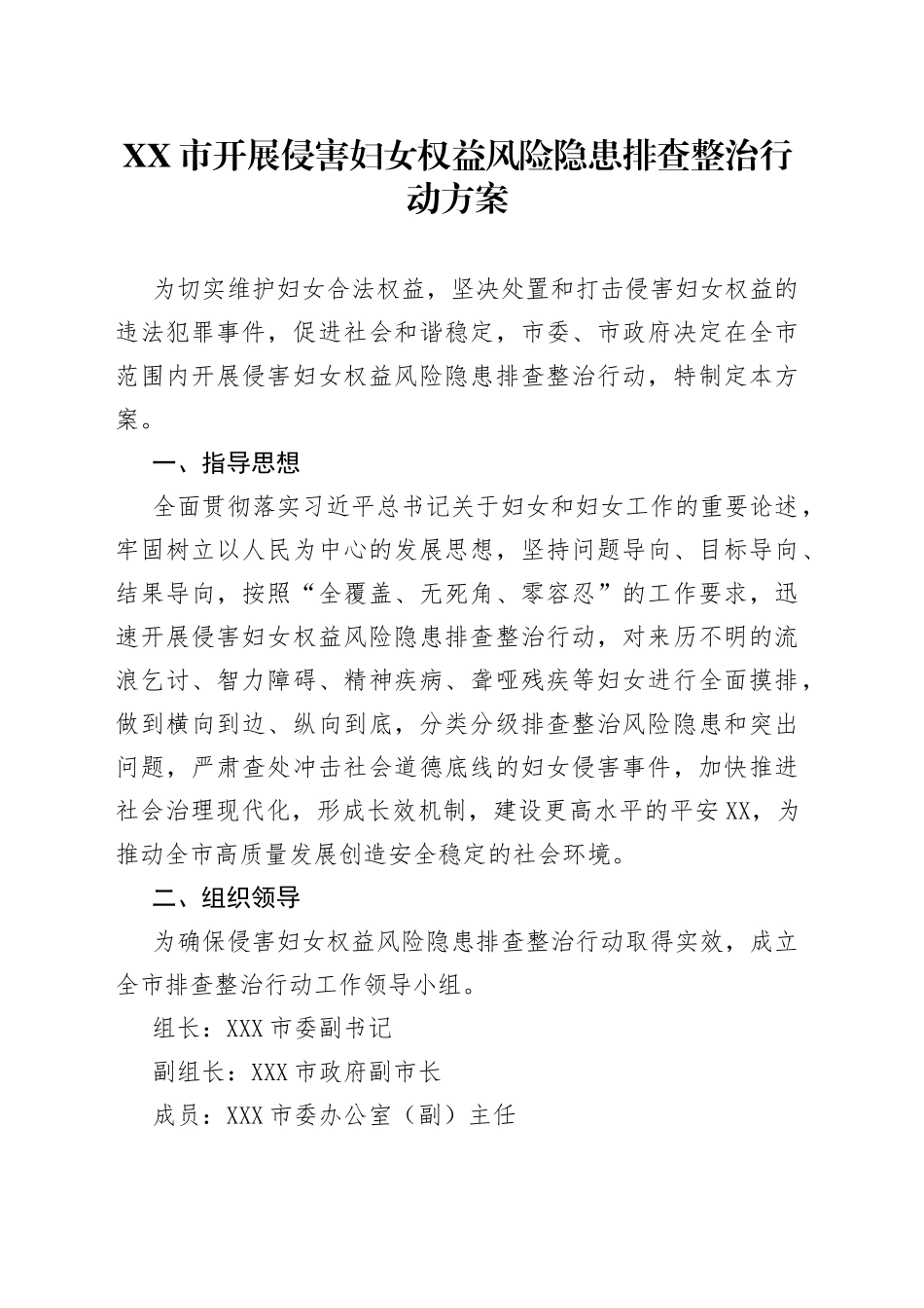 市开展侵害妇女权益风险隐患排查整治行动方案_第1页