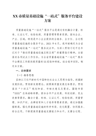 市质量基础设施“一站式”服务平台建设方案
