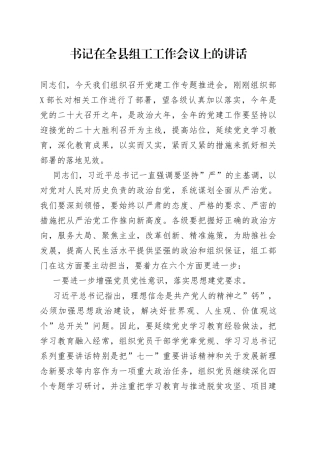 书记在全县组工工作会议上的讲话