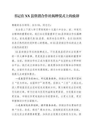 书记在县供销合作社揭牌仪式上的致辞