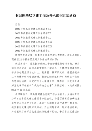 书记抓基层党建工作公开承诺书汇编5篇