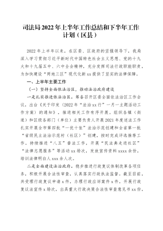 司法局2022年上半年工作总结和下半年工作计划（区县）