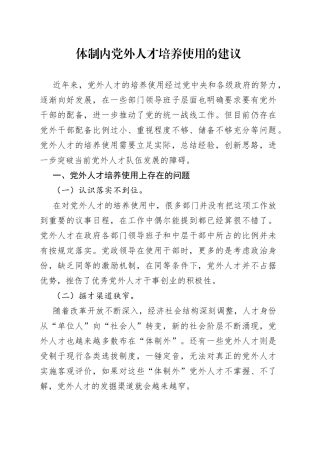 体制内党外人才培养使用的建议