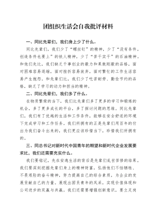 团组织生活会自我批评材料