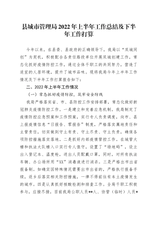 县城市管理局2022年上半年工作总结及下半年工作打算