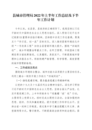 县城市管理局2022年上半年工作总结及下半年工作计划