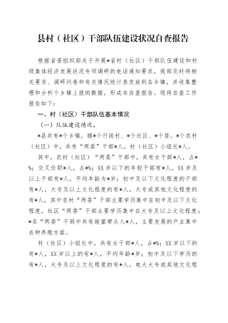 县村（社区）干部队伍建设状况自查报告