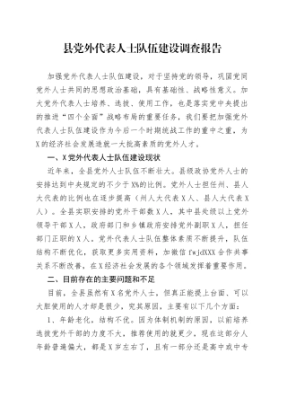 县党外代表人士队伍建设调查报告