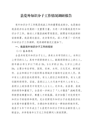县党外知识分子工作情况调研报告