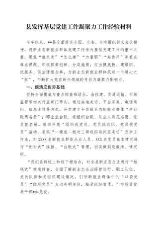 县发挥基层党建工作凝聚力工作经验材料