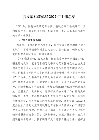 县发展和改革局2022年工作总结