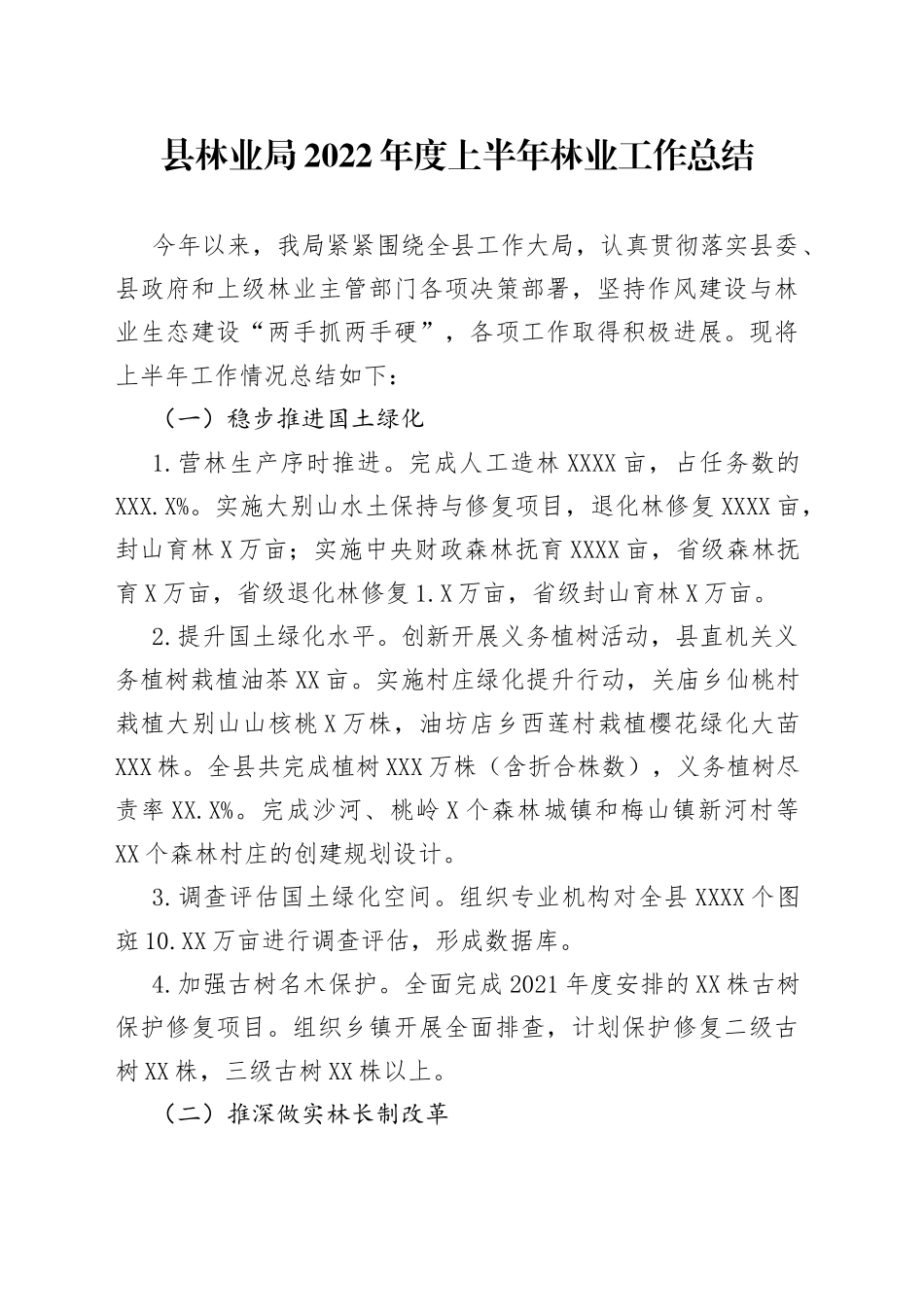 县林业局2022年度上半年林业工作总结_第1页